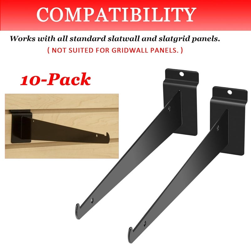 ALISWAT 10Pcs Heavy Duty Slatwall Knife Shelf Bracket, 8 inch Metal Shelf Bracket for Slat Wall, Black Slatwall Accessories with Lip, Gridwall Brackets Hooks for Slatwall Panels Shelf Display Home Commercial - Image 4